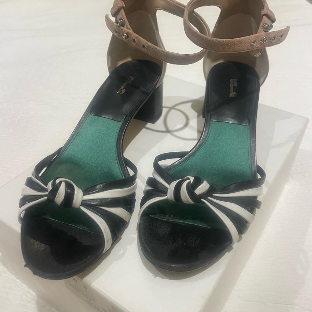 Diane Von Furstenberg Black and White Striped Heels